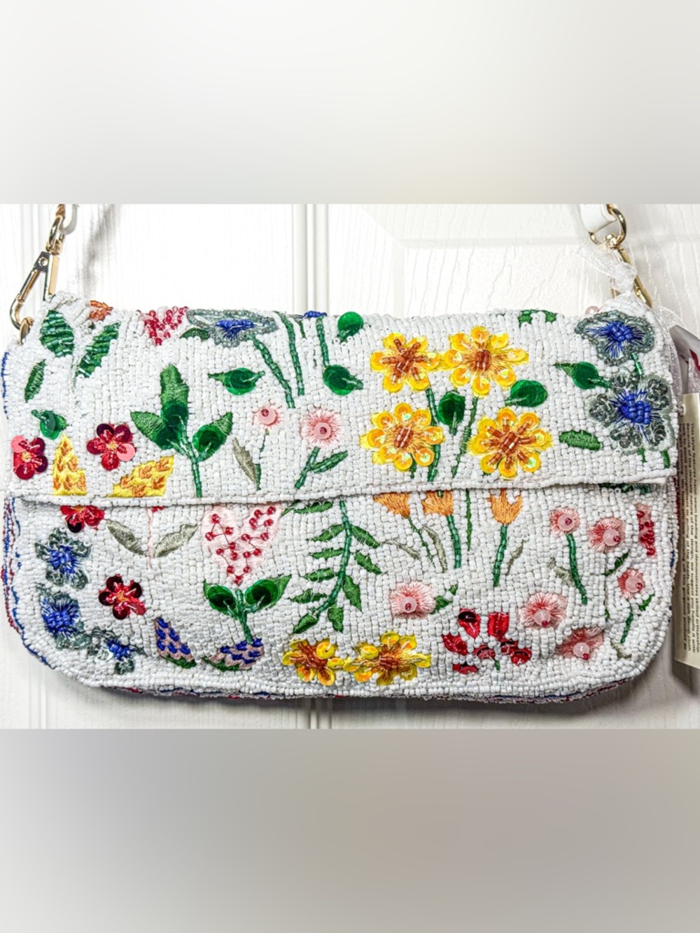 Viral Beaded Floral Shoulder Bag White TJ Maxx Boutique Handcrafted India NWT